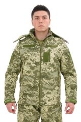 Single Sword Su&Rüzgâr Geçirmez Kapüşonlu Softshell Kışlık Erkek Mont PİKSEL - 3XL