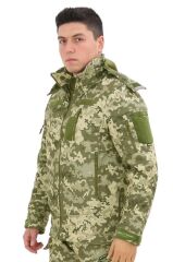Single Sword Su&Rüzgâr Geçirmez Kapüşonlu Softshell Kışlık Erkek Mont PİKSEL - 3XL