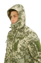 Single Sword Su&Rüzgâr Geçirmez Kapüşonlu Softshell Kışlık Erkek Mont PİKSEL - 3XL