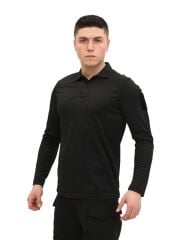 Single Sword Polo Yaka Uzun Kol Taktik T-Shirt SİYAH - 2XL