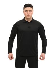 Single Sword Polo Yaka Uzun Kol Taktik T-Shirt SİYAH - 2XL