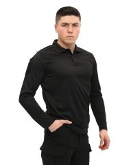 Single Sword Polo Yaka Uzun Kol Taktik T-Shirt SİYAH - 2XL