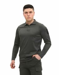 Single Sword Polo Yaka Uzun Kol Taktik T-Shirt GRİ - M