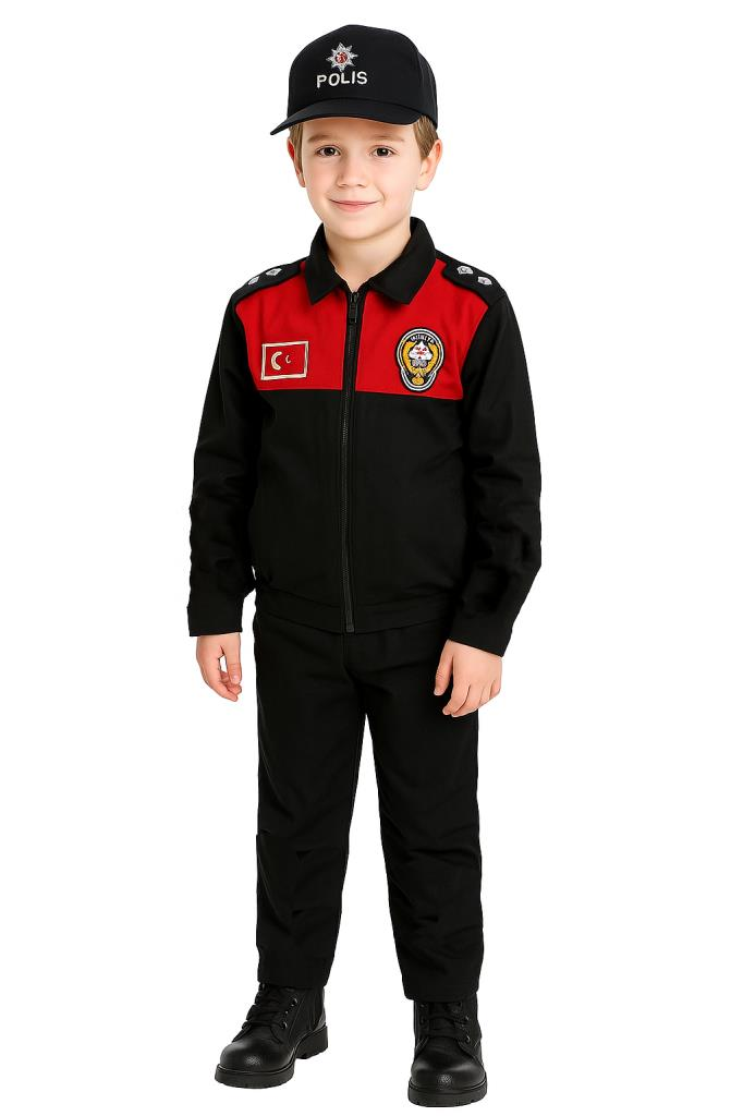 Unisex Çocuk Polis Kıyafeti (Şapka, Gömlek, Pantolon Takımı) Yunus - 10 - Yunus