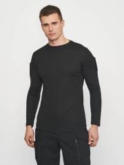 Single Sword SS Yakasıız Uzun Kol Tişört  LACOS Kumaş SİYAH - 2XL