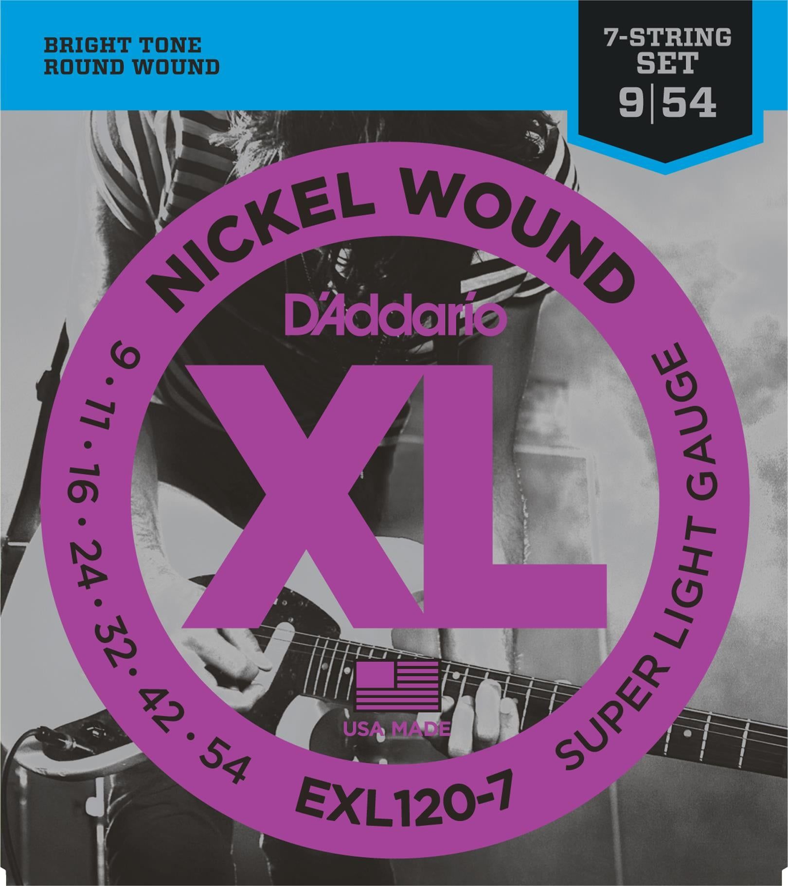 DADDARIO EXL120-7 ELEKTRO GİTAR TEL SETİ, 7 TELLİ, XL, 9-54, NICKEL
