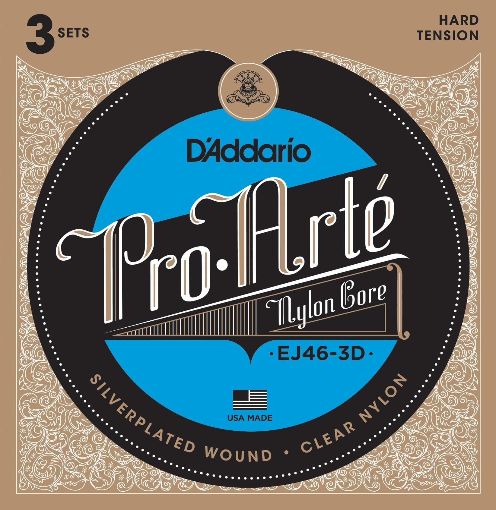 DADDARIO EJ46-3D PRO-ARTE KLASİK GİTAR TEL SETİ, 3'LÜ PAKET, HARD TENSION