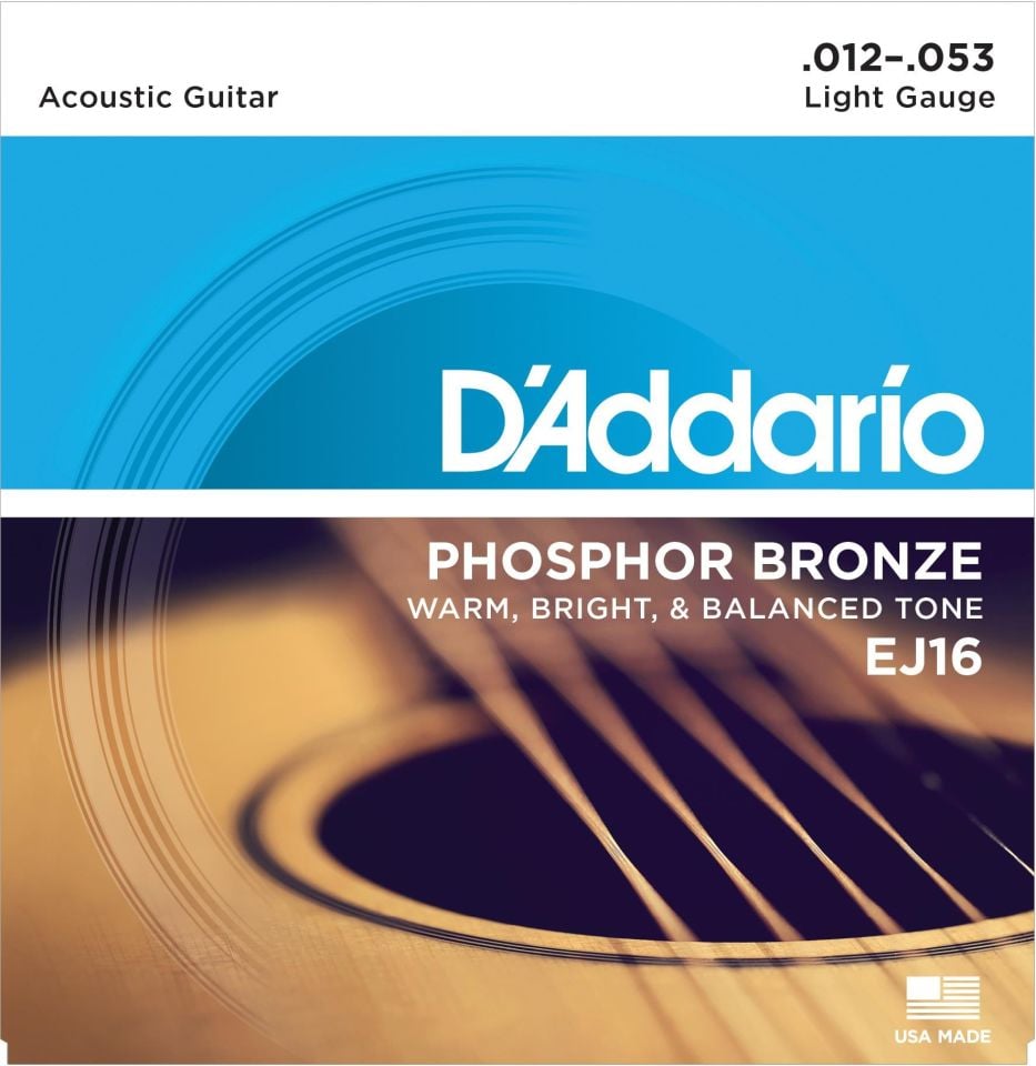 DADDARIO EJ16 AKUSTİK GİTAR TEL SETİ, 12-53, PHOSPHOR BRONZE, LIGHT