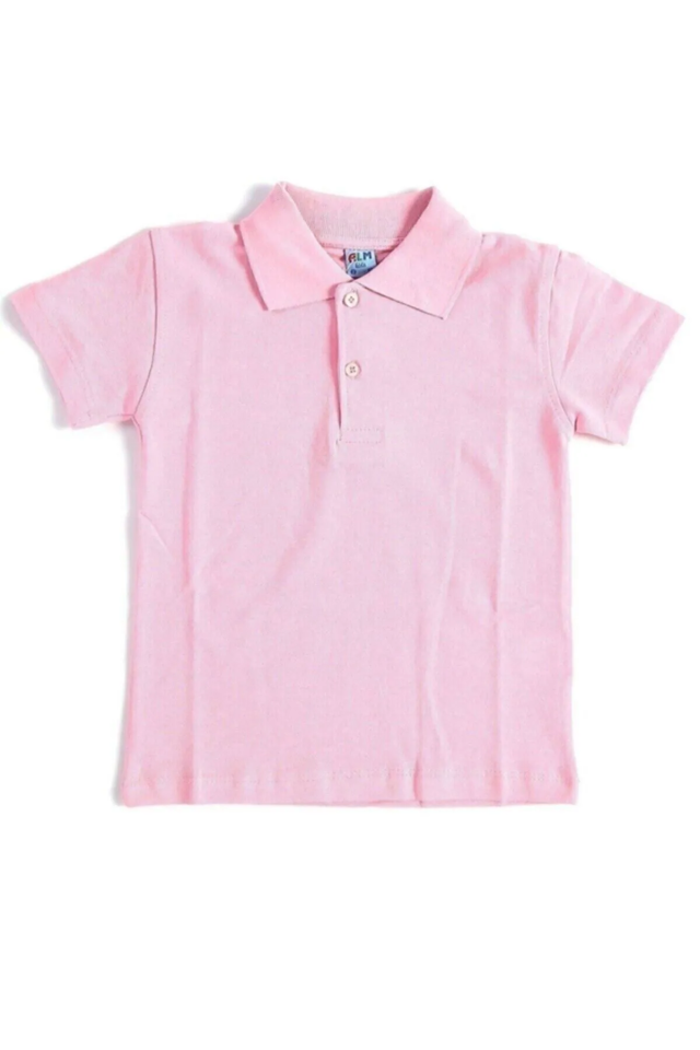 Kız Erkek Çocuk  Unisex Pembe Polo Yaka t-shirt , Okul Tişörtü