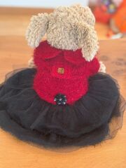 Bi Dolap Ponçik Yeni Yıl Elbise Kırmızı Siyah Çiçek Detaylı Elbise Şık Kedi Köpek Kıyafeti & Elbisesi