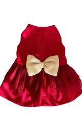 Bi Dolap Ponçik Yeni Yıl Elbise Kırmızı Simli Çiçekli Kurdela Detaylı Şık Kedi Köpek Kıyafeti & Elbisesi