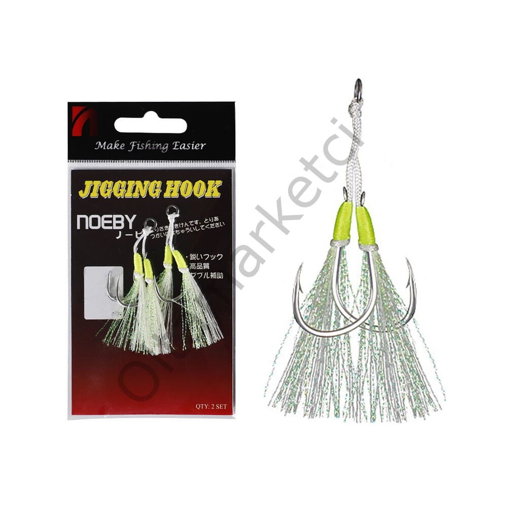 Noeby Jigging Hook Lj15 3/0 Assist Glow 2 Pcs