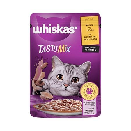 Whiskas Pouch TastyMix Sos İçinde Kuzulu ve Hindili Yetişkin Kedi Konservesi 85gr