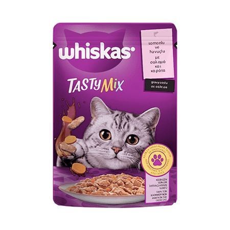 Whiskas Pouch TastyMix Sos İçinde Somonlu ve Havuçlu Yetişkin Kedi Konservesi 85gr