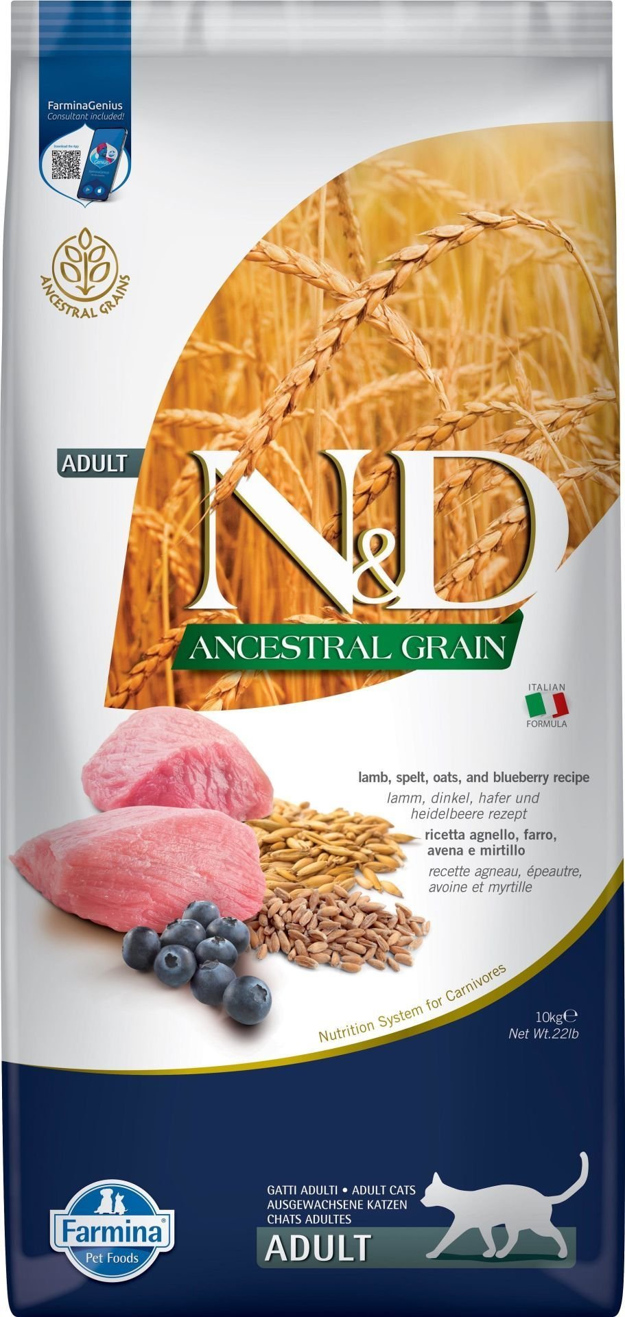 N&D 10kg Ancestral Grain Kuzu Etli ve Yaban Mersinli  Tahıllı Yetişkin Kedi Maması