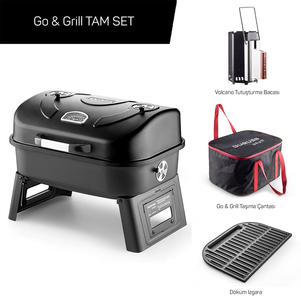 Guruss Go & Grill Barbekü Mangal Tam Set Siyah