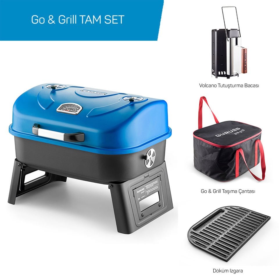 Guruss Go & Grill Barbekü Mangal Tam Set Mavi