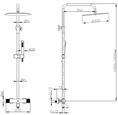 BOHEME Uno Termostatlı Banyo Bataryası El Duşlu ve Tepe Duşlu 468-T-MW