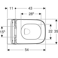 GEBERIT 501.668.00.1 Smyle Square taharet fonksiyonlu alçak tip asma klozet seti, kapalı form, Rimfree, klozet kapaklı, örtüşen kapak