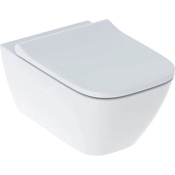 GEBERIT 501.668.00.1 Smyle Square taharet fonksiyonlu alçak tip asma klozet seti, kapalı form, Rimfree, klozet kapaklı, örtüşen kapak