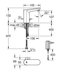 GROHE 36325002 EUROSMART COSMOPOLİTAN E Fotoselli Lavabo Bataryası, 1/2'', Çift Su Girişli Ayarlanabilir Sıcaklık Sınırlayıcısı