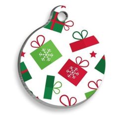 Pet Tag Art - Christmas Serisi Gift Pattern Yuvarlak Kedi ve Köpek Künyesi