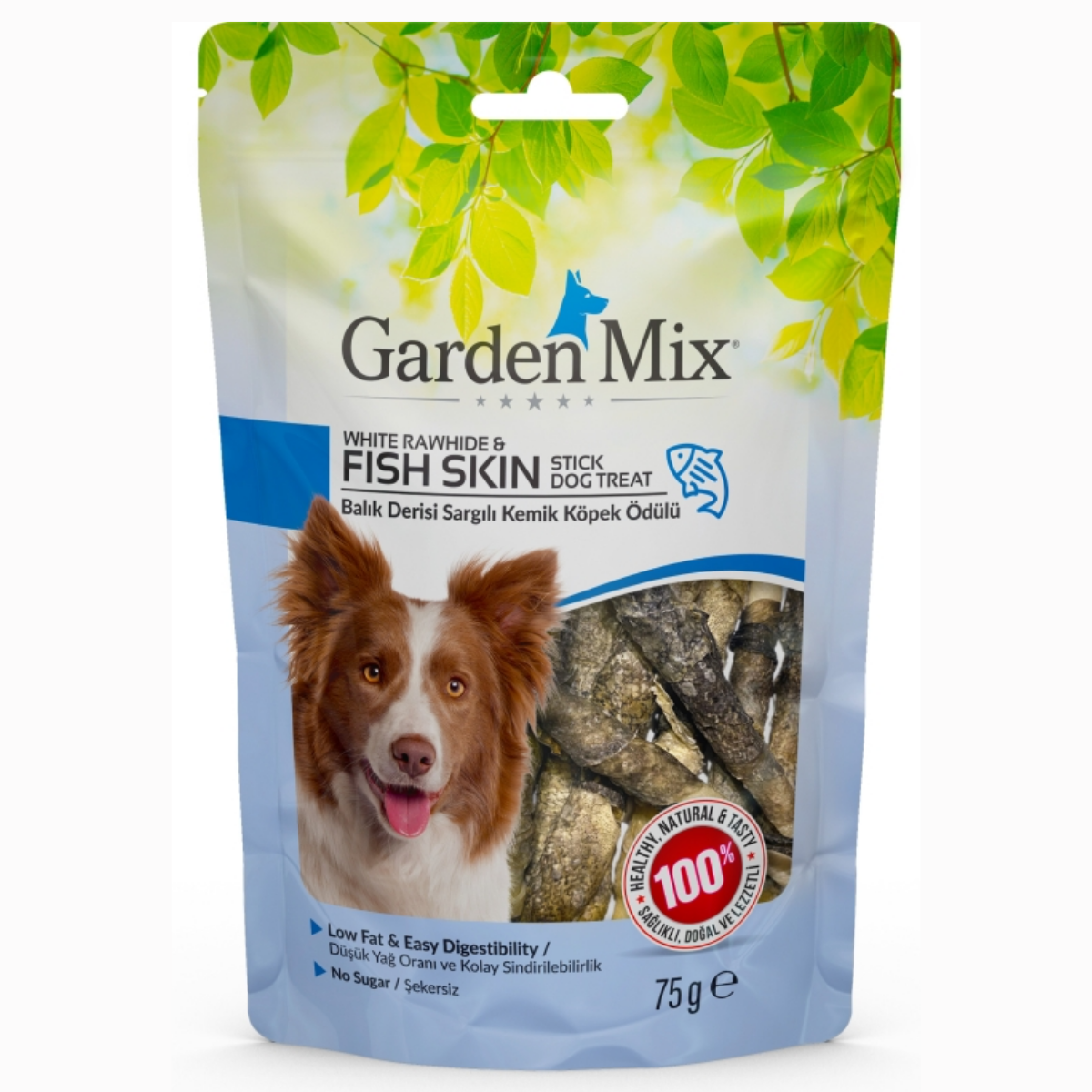 Garden Mix Balık Derisi Sargılı Kemik Köpek Ödülü 75 Gr