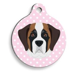 Pet Tag Art Pembe Puantiyeli Saint Bernard Yuvarlak Köpek Künyesi