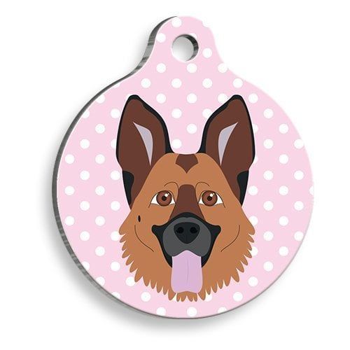 Pet Tag Art Pembe Puantiyeli Alman Kurdu Yuvarlak Köpek Künyesi