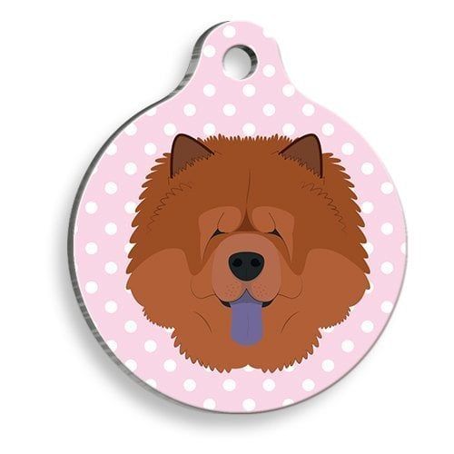 Pet Tag Art Pembe Puantiyeli Çov-çov Yuvarlak Köpek Künyesi