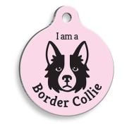 Pet Tag Art Pembe Border Collie Yuvarlak Köpek Künyesi