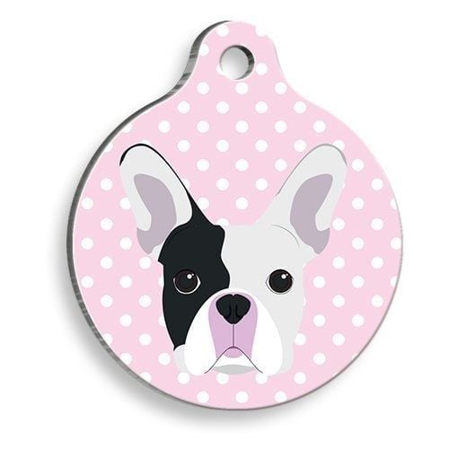 Pet Tag Art Pembe Puantiyeli Boston Terrier Yuvarlak Köpek Künyesi