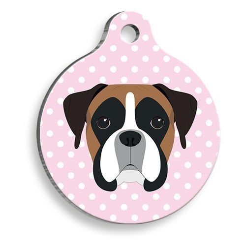 Pet Tag Art Puantiyeli Pembe Boxer Yuvarlak Köpek Künyesi