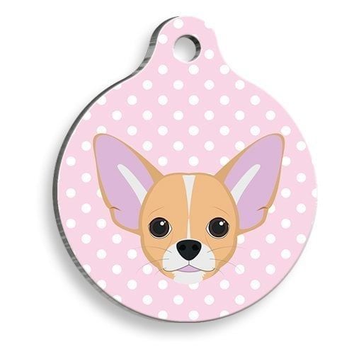 Pet Tag Art Pet Tag Art - Chihuahua Pembe Puantiyeli Yuvarlak Kedi ve Köpek Künyesi