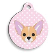 Pet Tag Art Pet Tag Art - Chihuahua Pembe Puantiyeli Yuvarlak Kedi ve Köpek Künyesi