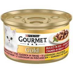 Purina Gourmet Parça Etli Somonlu Tavuklu Konserve Kedi Maması 85 gr