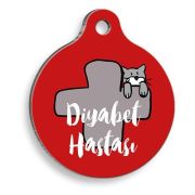 Pet Tag Art - Tıbbi & Engelliler Serisi Diyabetik Kedi Kırmızı Yuvarlak Kedi ve Köpek Künyesi