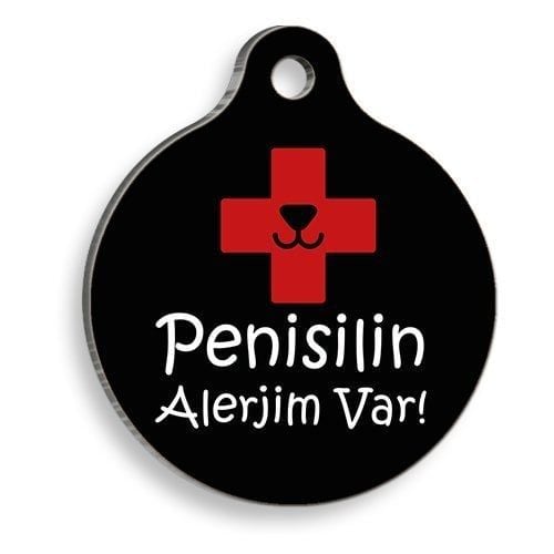 Pet Tag Art Penisilin Alerjim Var Yuvarlak Kedi ve Köpek Künyesi