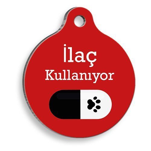 Pet Tag Art İlaç Kullanıyorum Siyah Hap Yuvarlak Kedi ve Köpek Künyesi