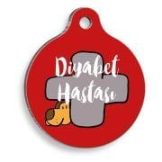 Pet Tag Art Diyabetik Köpek Kırmızı Yuvarlak Kedi ve Köpek Künyesi