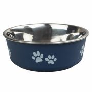 Ankur Pati Desenli Lacivert Köpek Mama ve Su Kabı 17 cm 830 ml