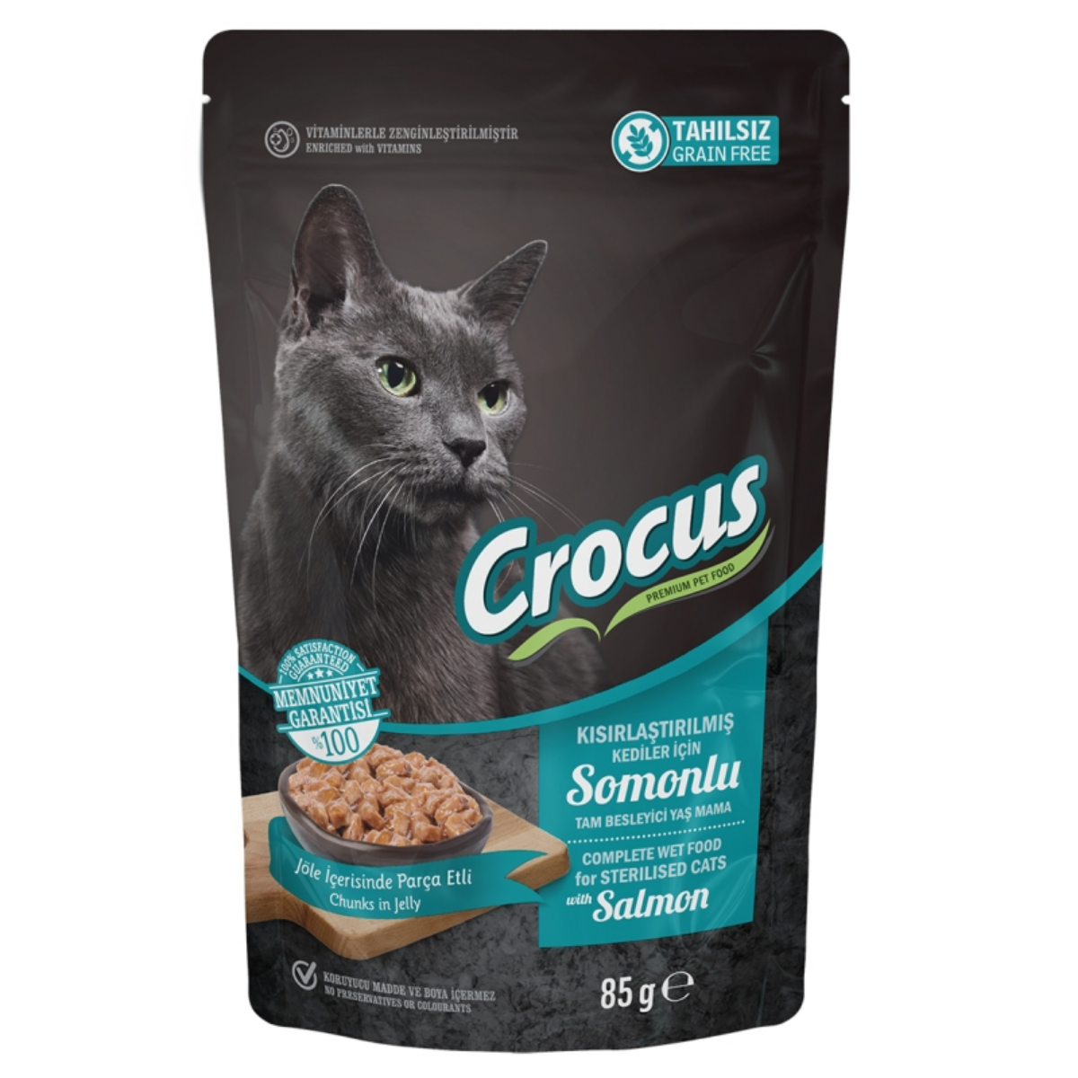 Crocus Tahılsız Kısırlaştırılmış Kedi Somonlu Yaş Mama 85 Gr