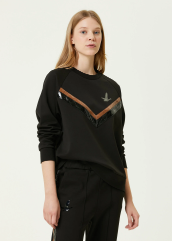 Beymen Club Ekru Çift Rugan Şeritli Sweatshirt - Siyah