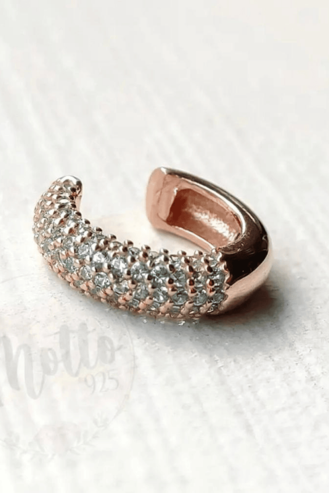 Yarım Tur Taşlı Earcuff Küpe - Rosegold