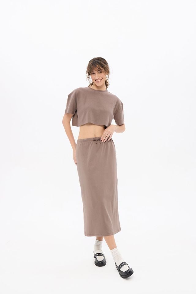 Pia Espresso Crop Top Skirt Set