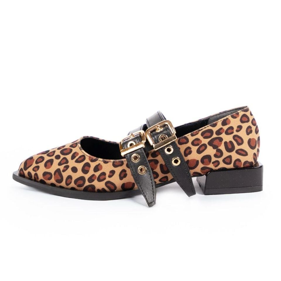 458324 Kadın Vegan Babet Siyah Leopar - 37