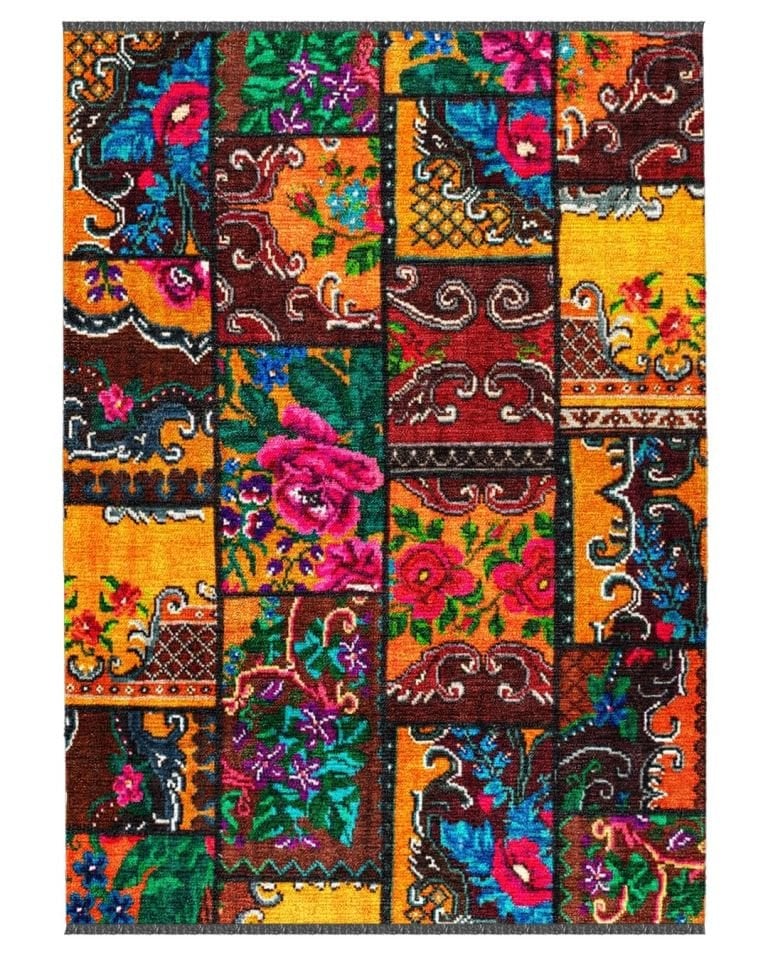 Montis Halı Mensis 27020 Sarı Makine Dokuması Renkli Şönil Patchwork Halı