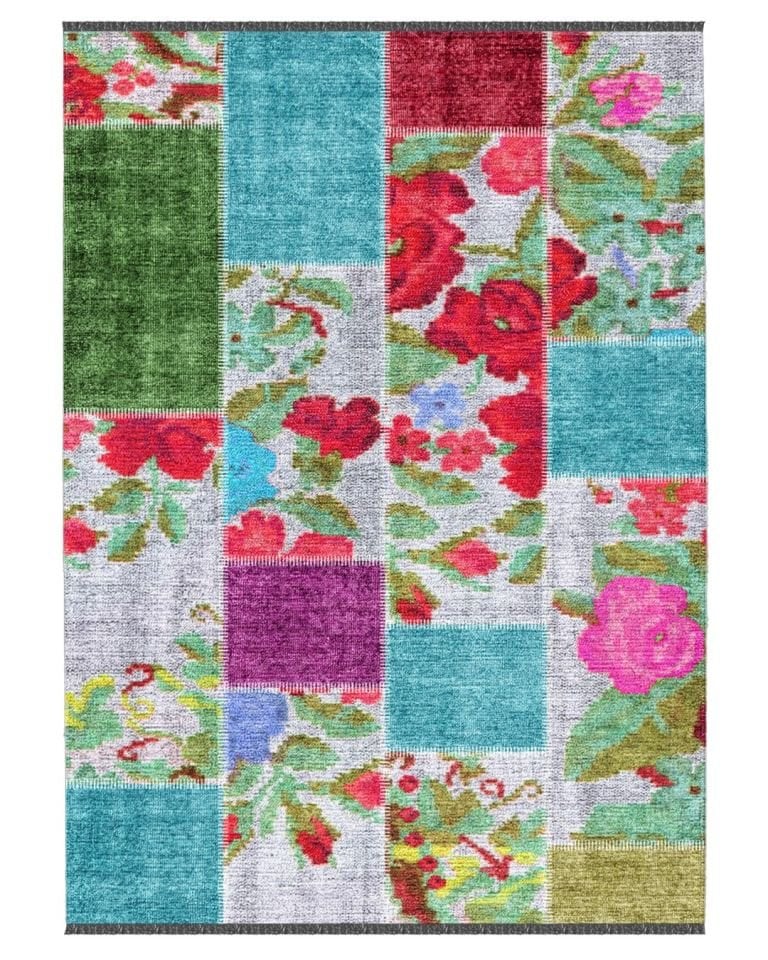 Montis Halı Mensis 27030 Gri Makine Dokuması Renkli Şönil Patchwork Karabağ Halı