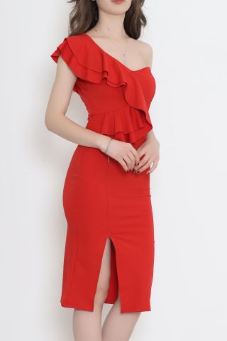 Fırfırlı Elbise Kırmızı - 12238.631.