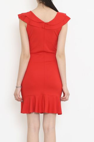 Volanlı Mini Elbise Kırmızı - 12240.631.